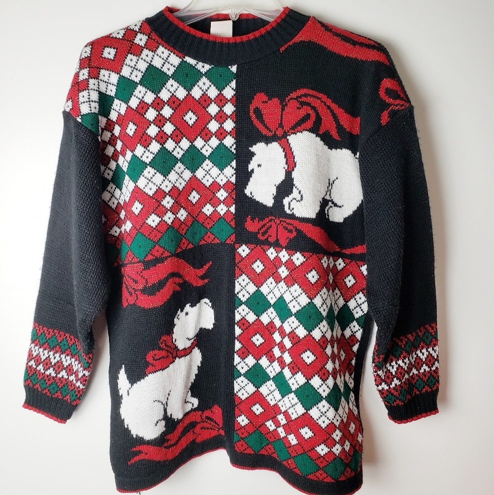 Ugly Christmas Scottish Dogs Sweater Size S